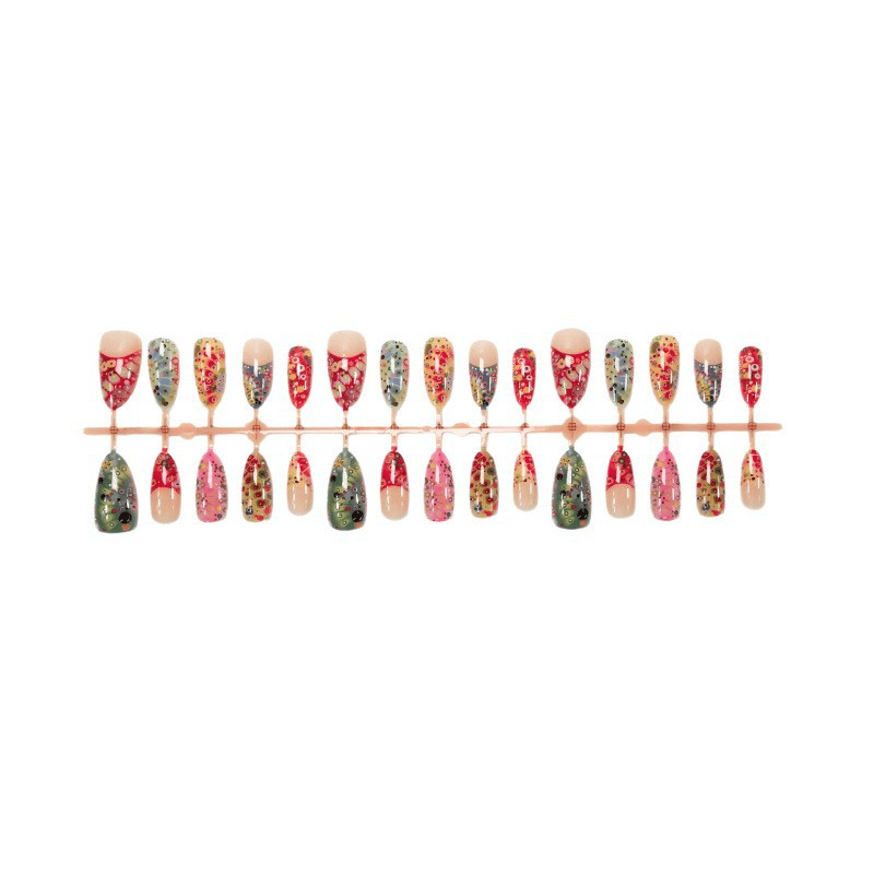 60pcs Almond Press on Nails, Nude Gradient Nails with Colorful Sunset Art Print