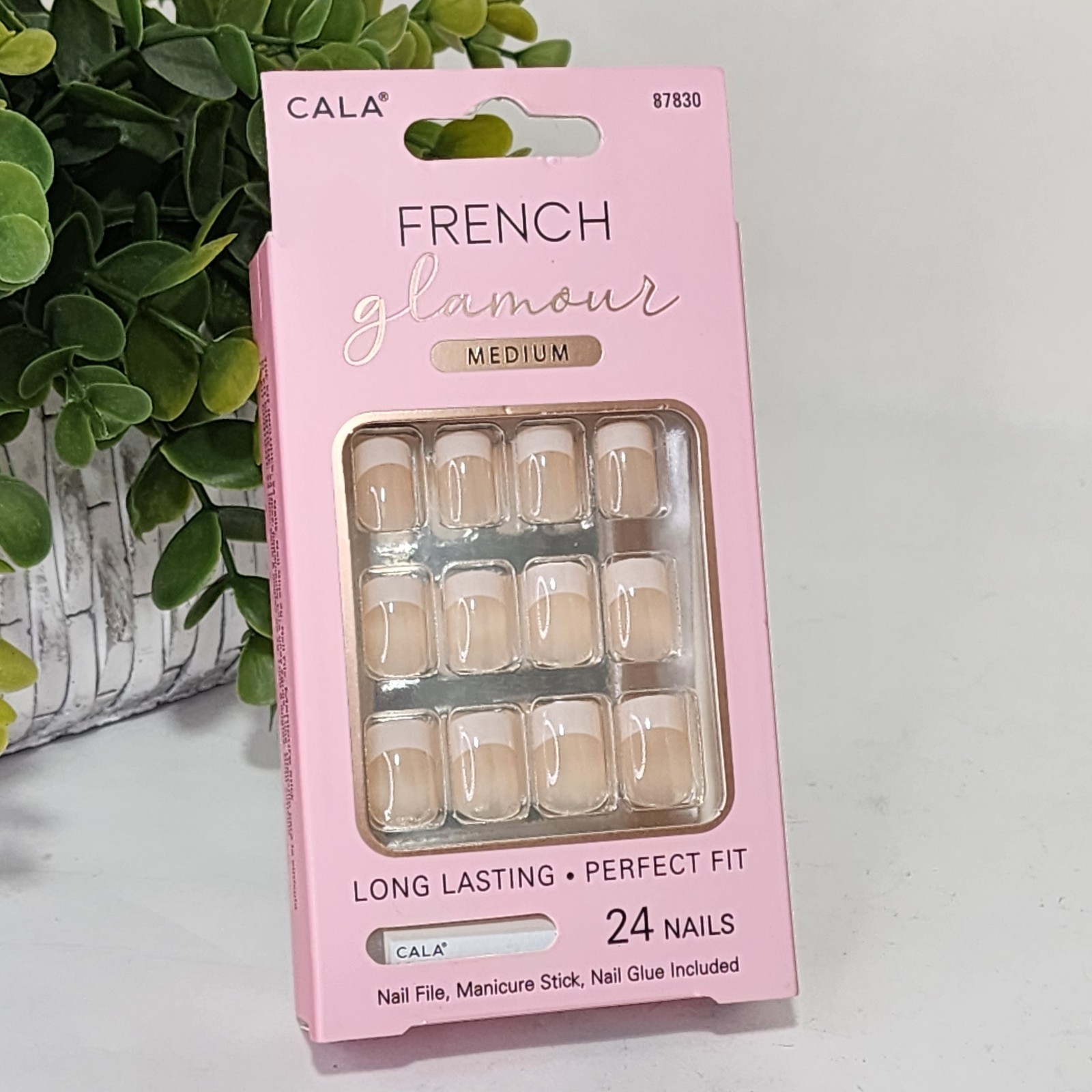 Cala French Glamour Medium Nails ~ 24 Nails ~ 12 Sizes ~ Nail Glue Included ~New