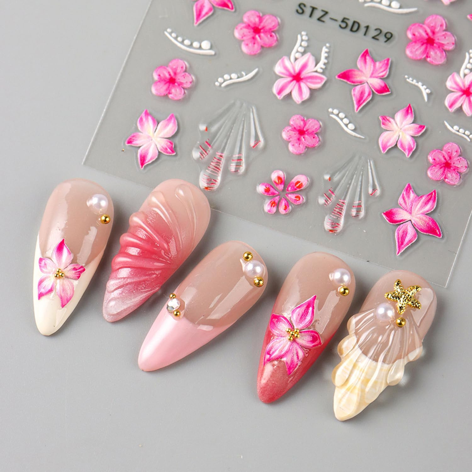 3PCS 5D Embossed Flowers Nail Stickers Colorful Floral Petals Designs Nail Art S