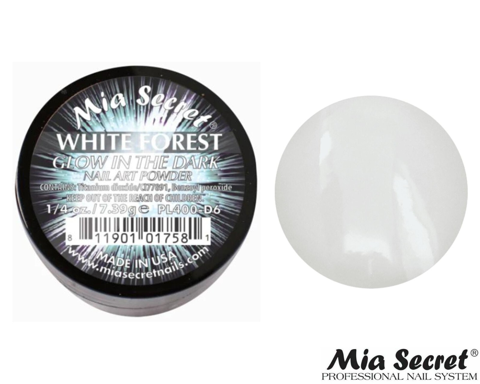 MIA SECRET Nail Art Powder 1/4oz- White Forest (GLOW IN THE DARK COLLECTION)