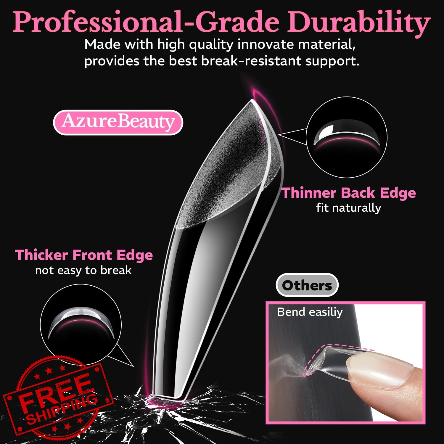 AZUREBEAUTY Medium Square Nail Tips 600pcs 15 Sizes