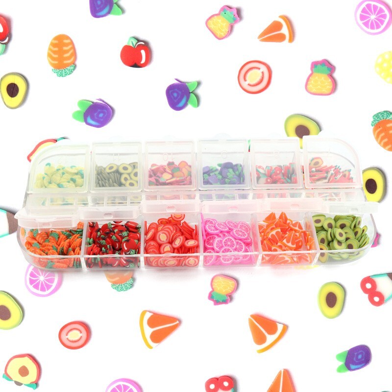 12 Grids Mixed Fruit Styles Fimo Slice Polymer DIY Nail Art Tips Sticker Decorat