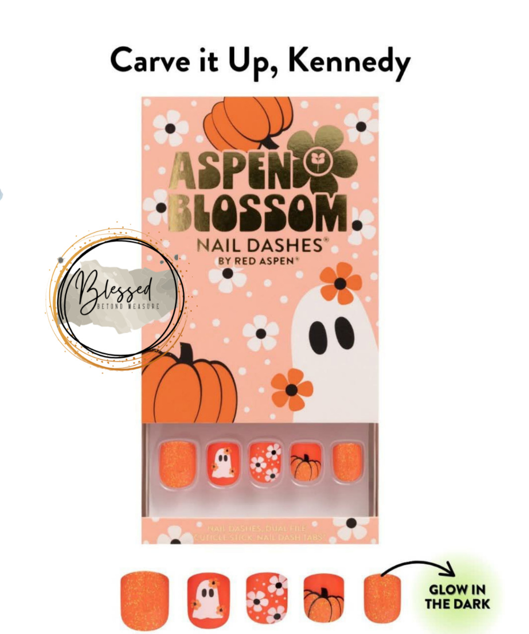 Red Aspen Press On Nails- PETITE Carve It Up Kennedy-Halloween- Glow In The Dark
