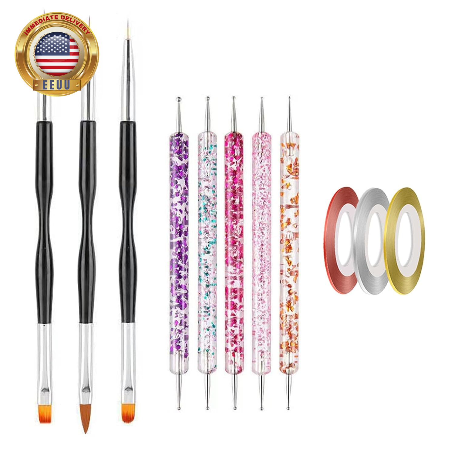 Nail Art Tool, 5 Pcs Nail Dotting Pens, 3 Pcs Nail Brushes and Nail Liner Pens,