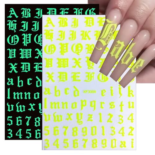 8 Sheets Old English Nail Sticker 3D Self-Adhesive Pegatinas Uñas Old Alphabet