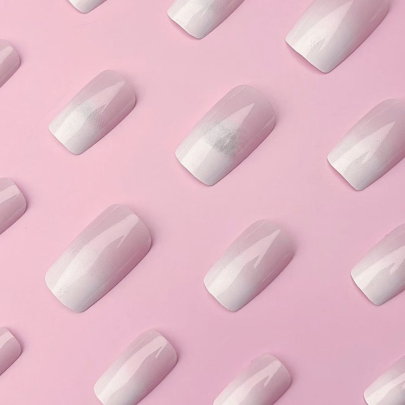 48 pieces of short square armor nude pink white gradient wearing nail art