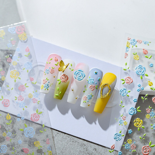 5D Multicolor Rose Nail Art Stickers, Blue Flowers Nail Stickers(118)