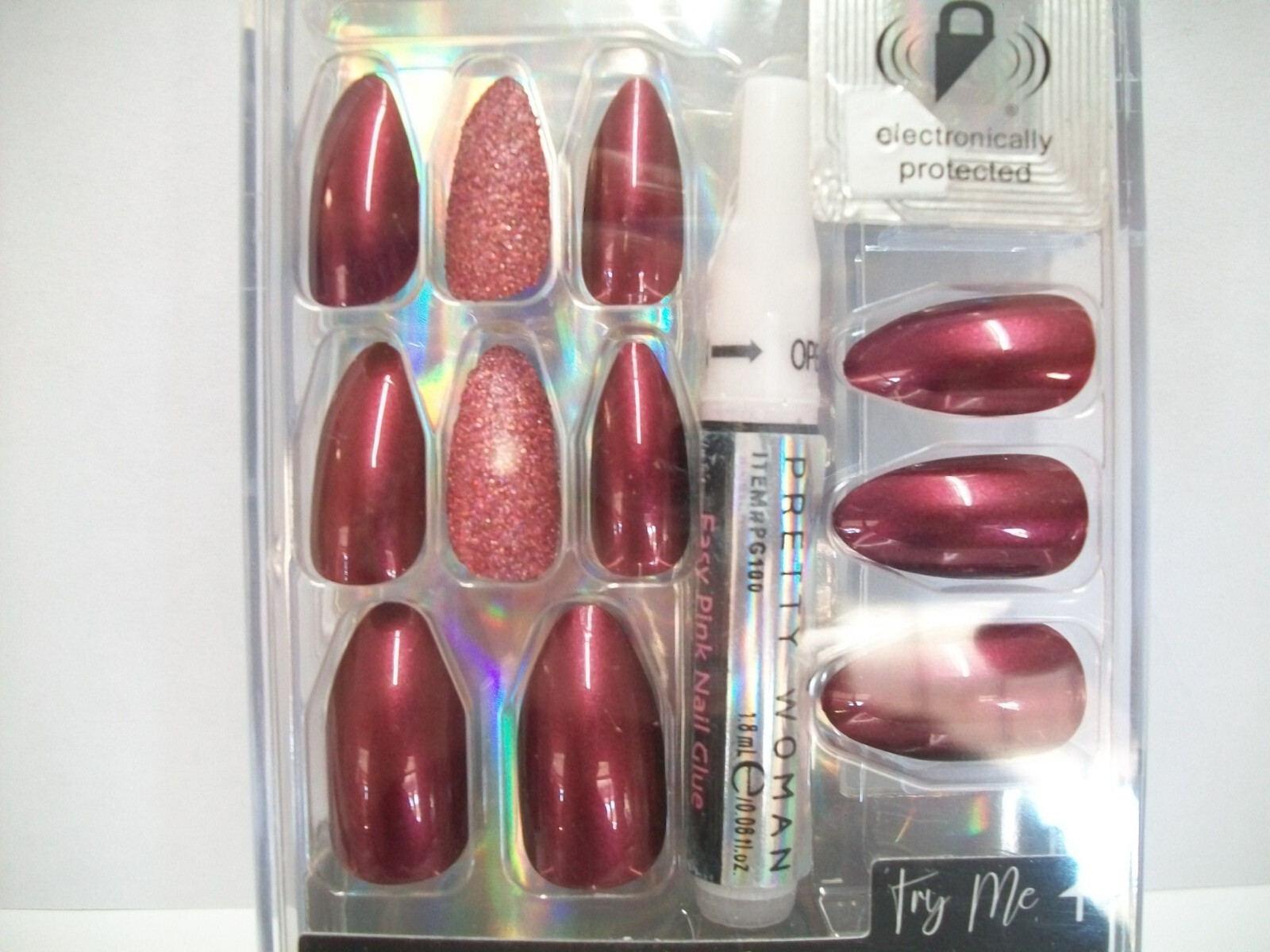 Pretty Woman Faux Nails #PD6261 Burgundy and Burgundy with Glitter