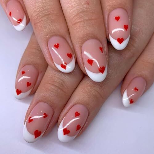 Valentine’s Day Press on Nails Almond Short Fake 1 Fl Oz (Pack of 24) Style-36