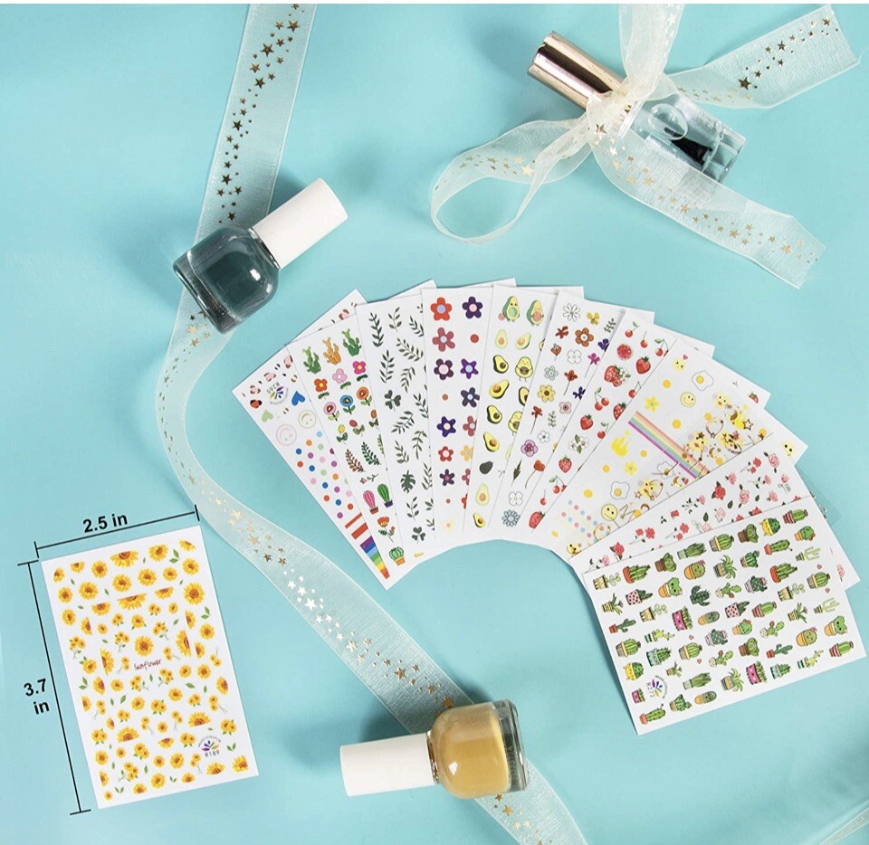 12 Sheets Nail Art Sticker Assorted Designs Flowers Fruit Rainbow
