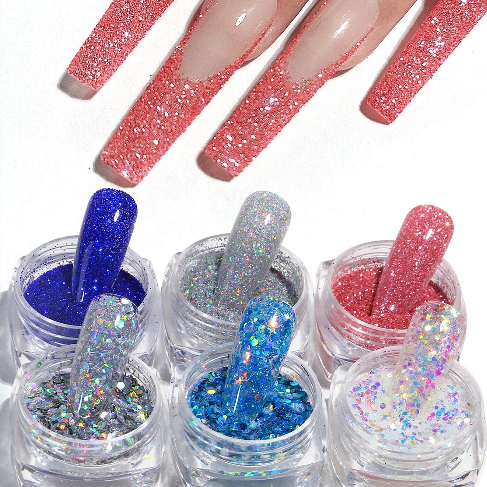 6 Mix Colors Set Nail Art Glitter Powder Dust Sparkly Sequins Shiny Flakes DIY