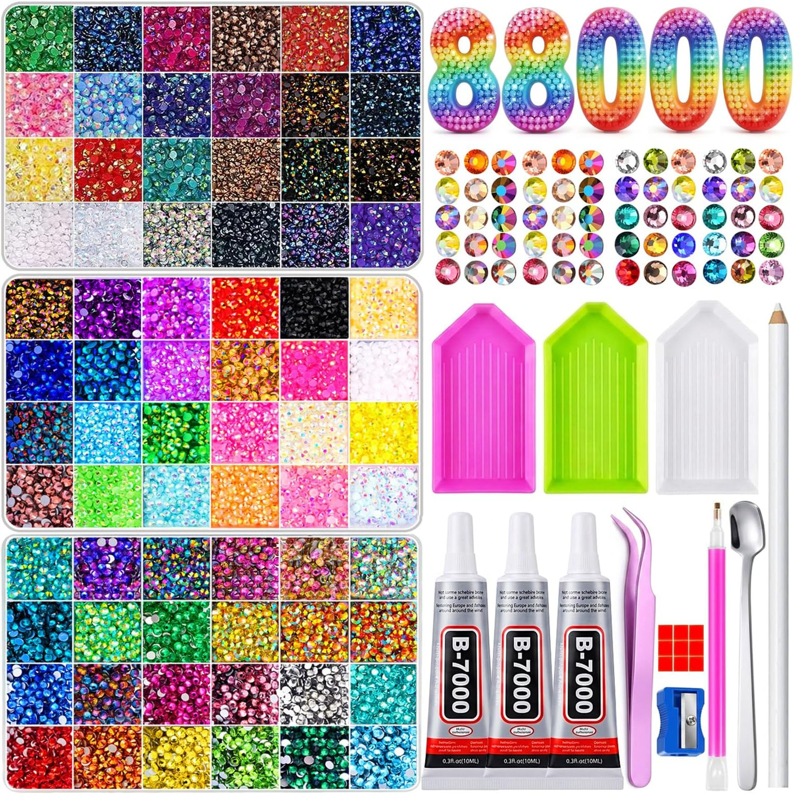 Bedazzling Kit with Rhinestones, 72 Colors 3mm Resin Gems Nail Art Supplies