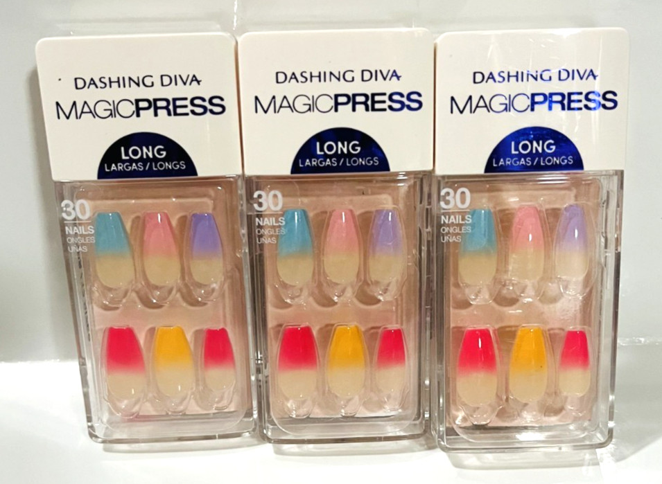 New Dashing Diva Manicure Nails Pink Purple Multi 3 Sets No Glue Magic PressOn