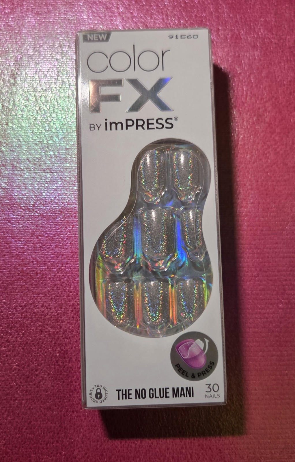imPRESS Color FX Silver Holographic Short Square Press On Nails No Glue neede