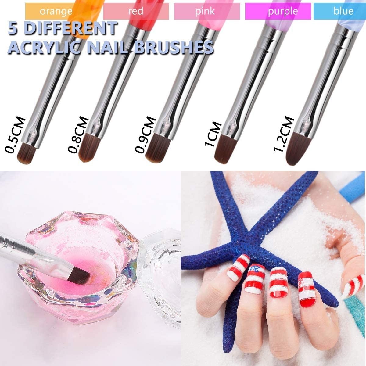 Set de 2 Recipientes liquido Monomero Profesional uñas Acrilicas +Pinceles uñas