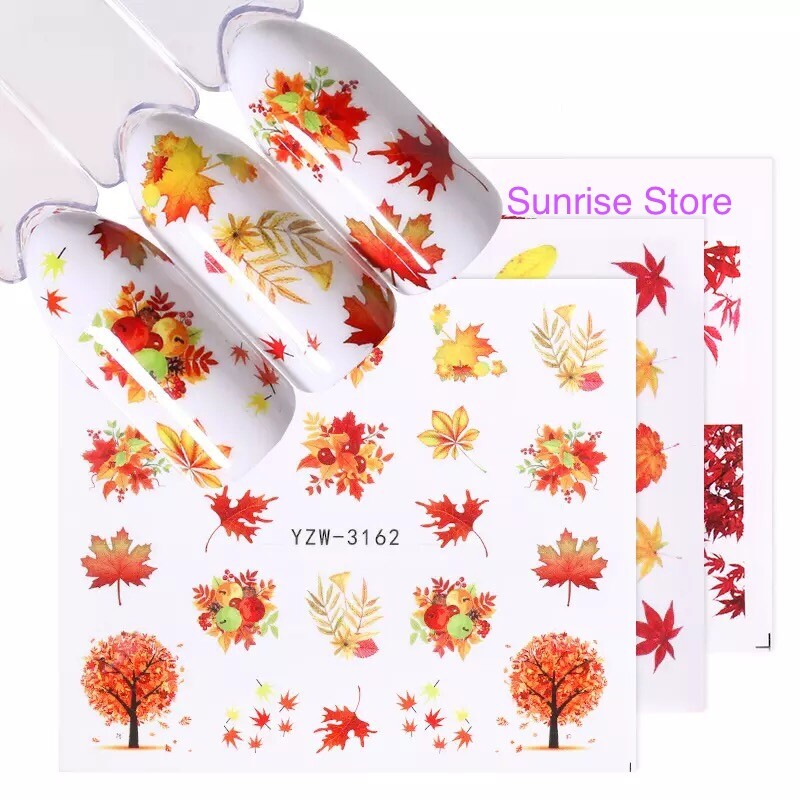 Nail Art Water Transfer Sticker Multi Color Maple Leaves Fall Decals Manicure