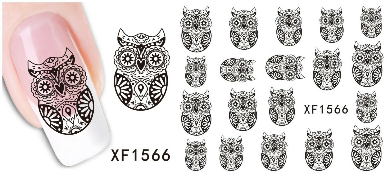 Nail Art Water Transfer Sticker Decal Stickers Pretty Owl Black XF1566