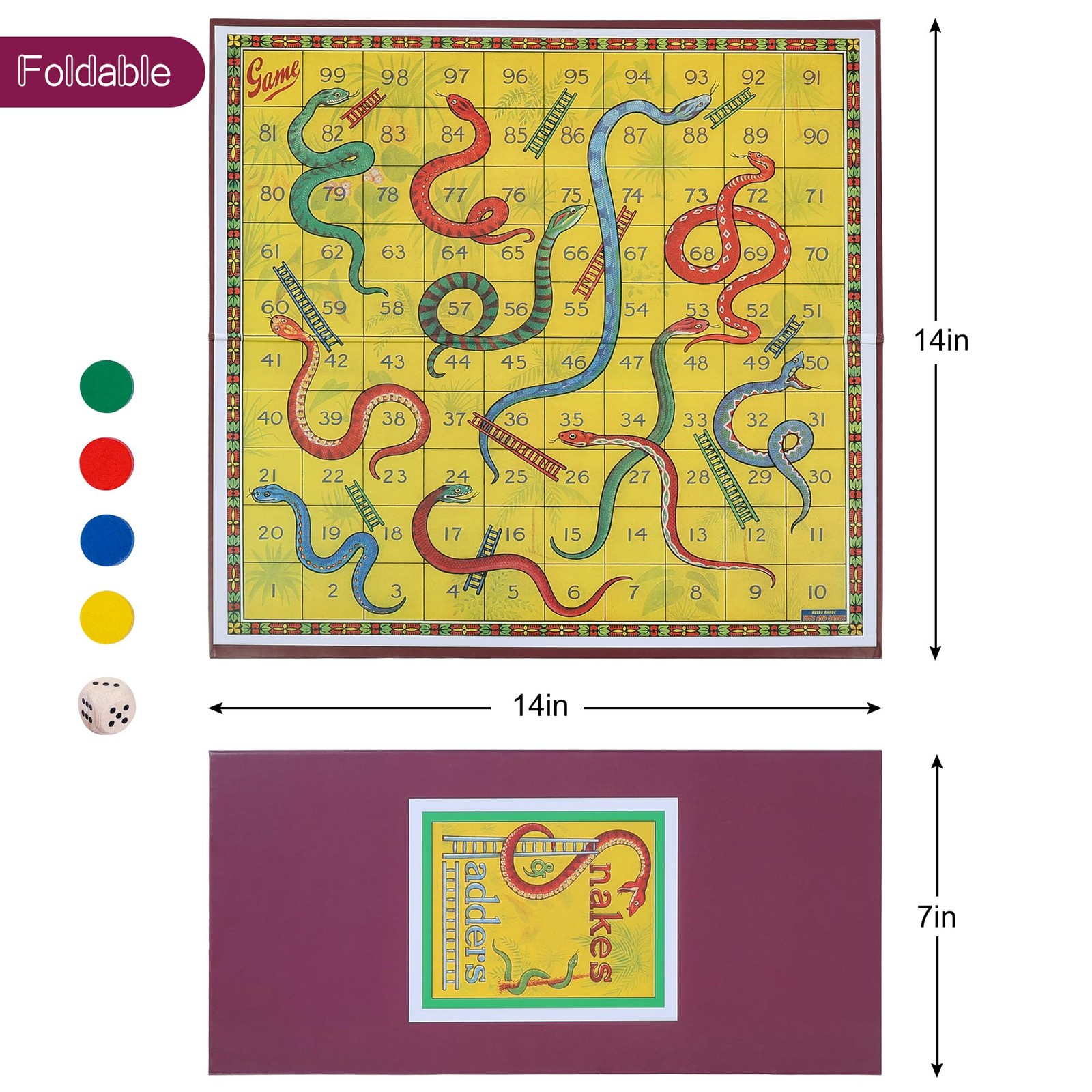 Classic Snakes and Ladders Board Game – 14×14 inches,