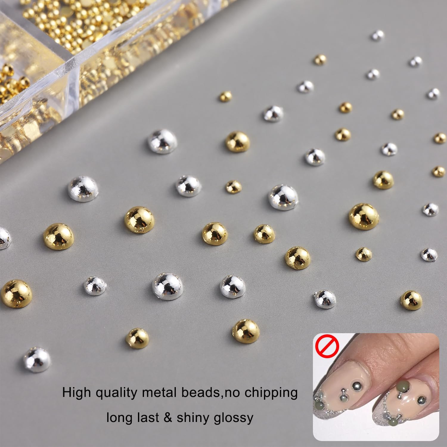 Gold & Silver Caviar Nail Beads Kit with Tweezers for DIY Nail Art & Crafts