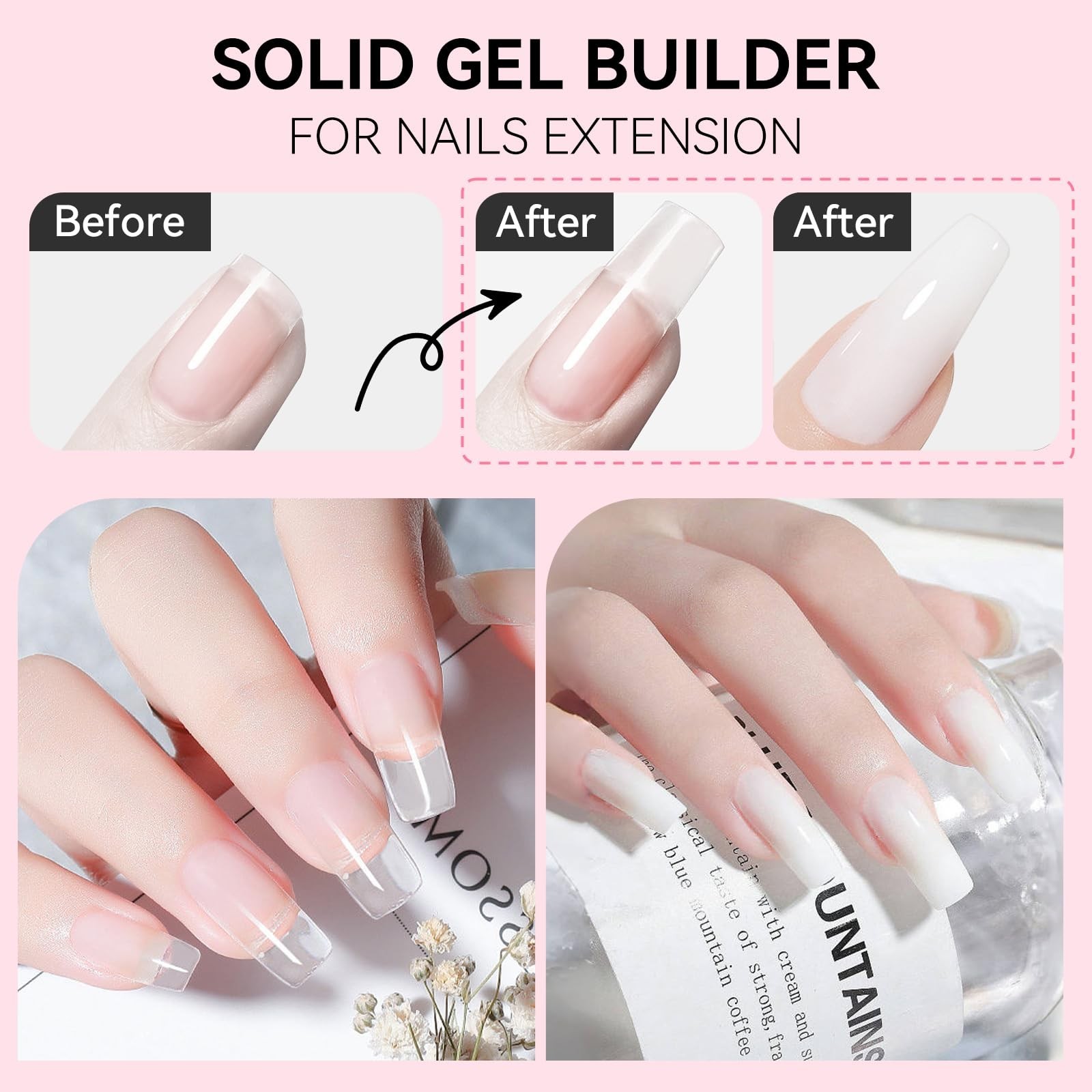 4-in-1 Clear & White 3D Gel Nail Art – Non-Sticky Sculpting & Extension Gel, DIY