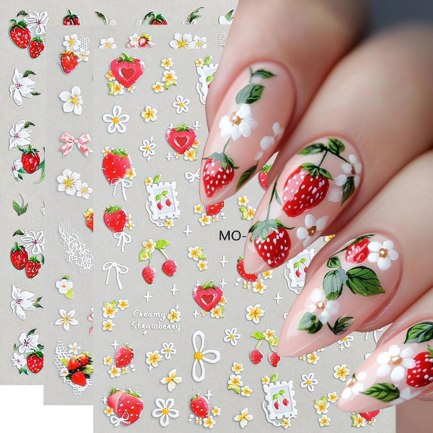 Summer Fruit Nail Art Stickers Strawberry Blueberry Nail Art Decals 3D 6Sheets L