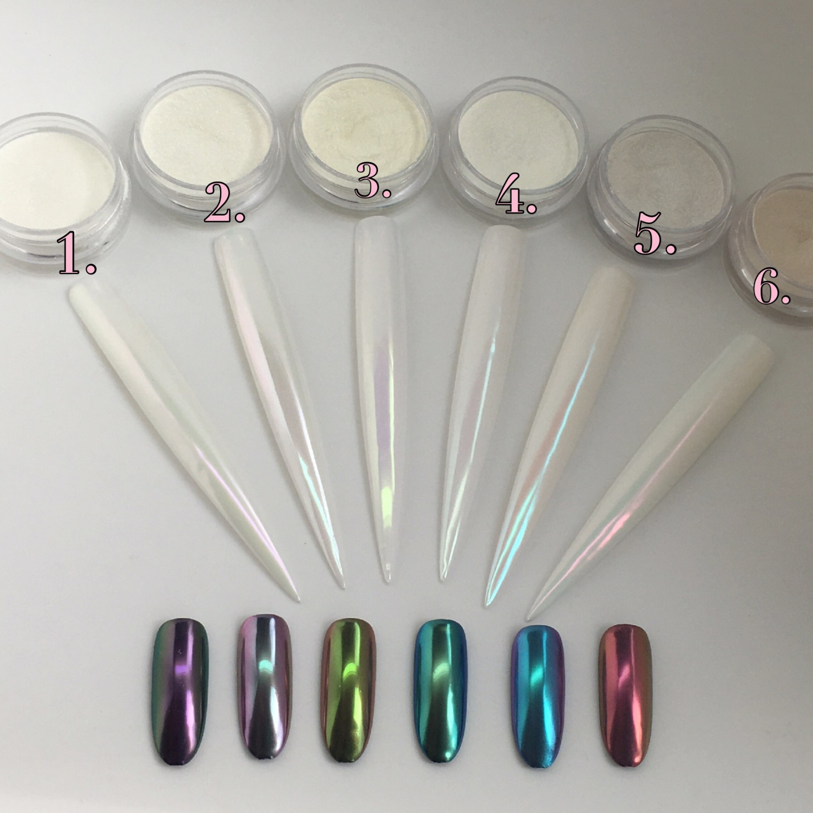Aurora Nail Chrome Powder 6 Colours Unicorn Mirror Chameleon Effect Pigmen