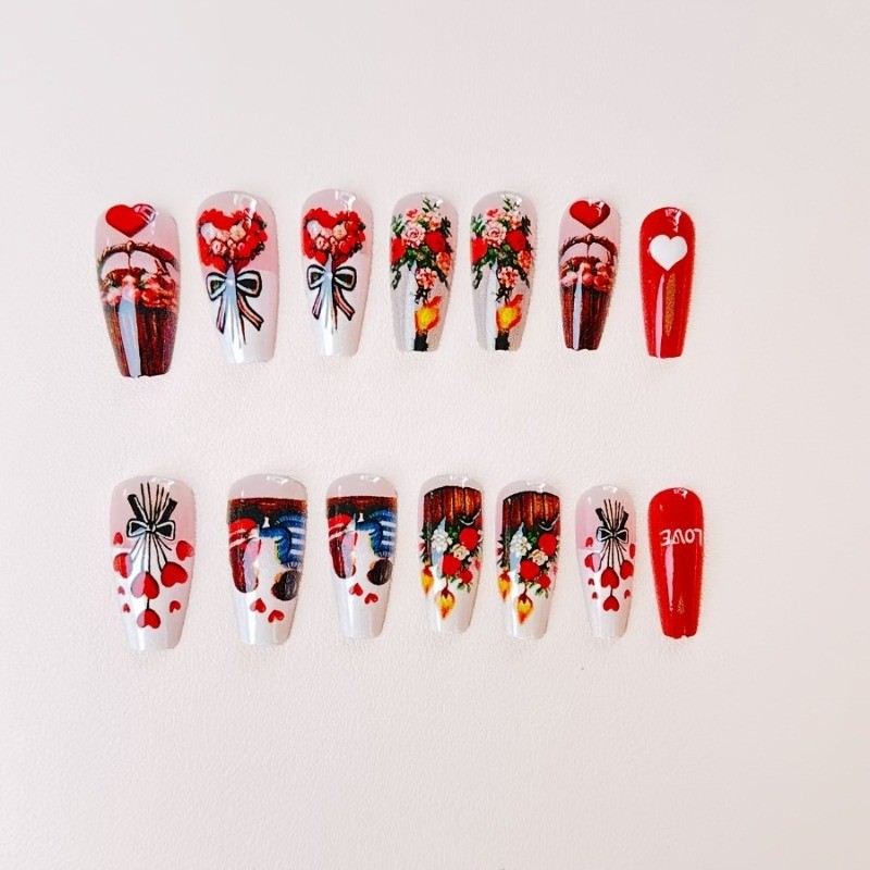 48 Pcs of Ballet Heart-shaped Multi-color Glossy Removable and Reusable Nail Art
