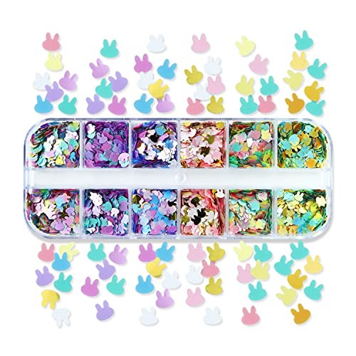 Rabbit Nail Art Glitter Sequins 12 Grids Nail Sequins 3D Rabbit Flakes