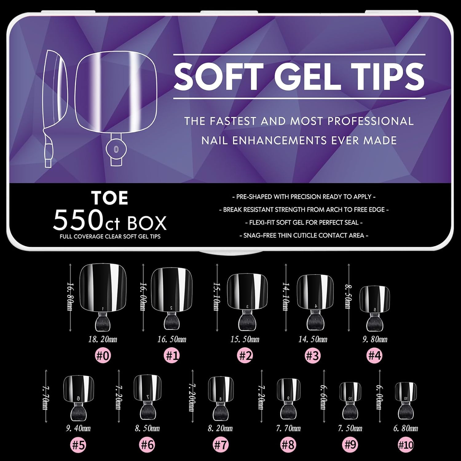 Toe Nail Tips Full Cover Clear Soft Gel Tips for Acrylic Nails Extension 550PCS