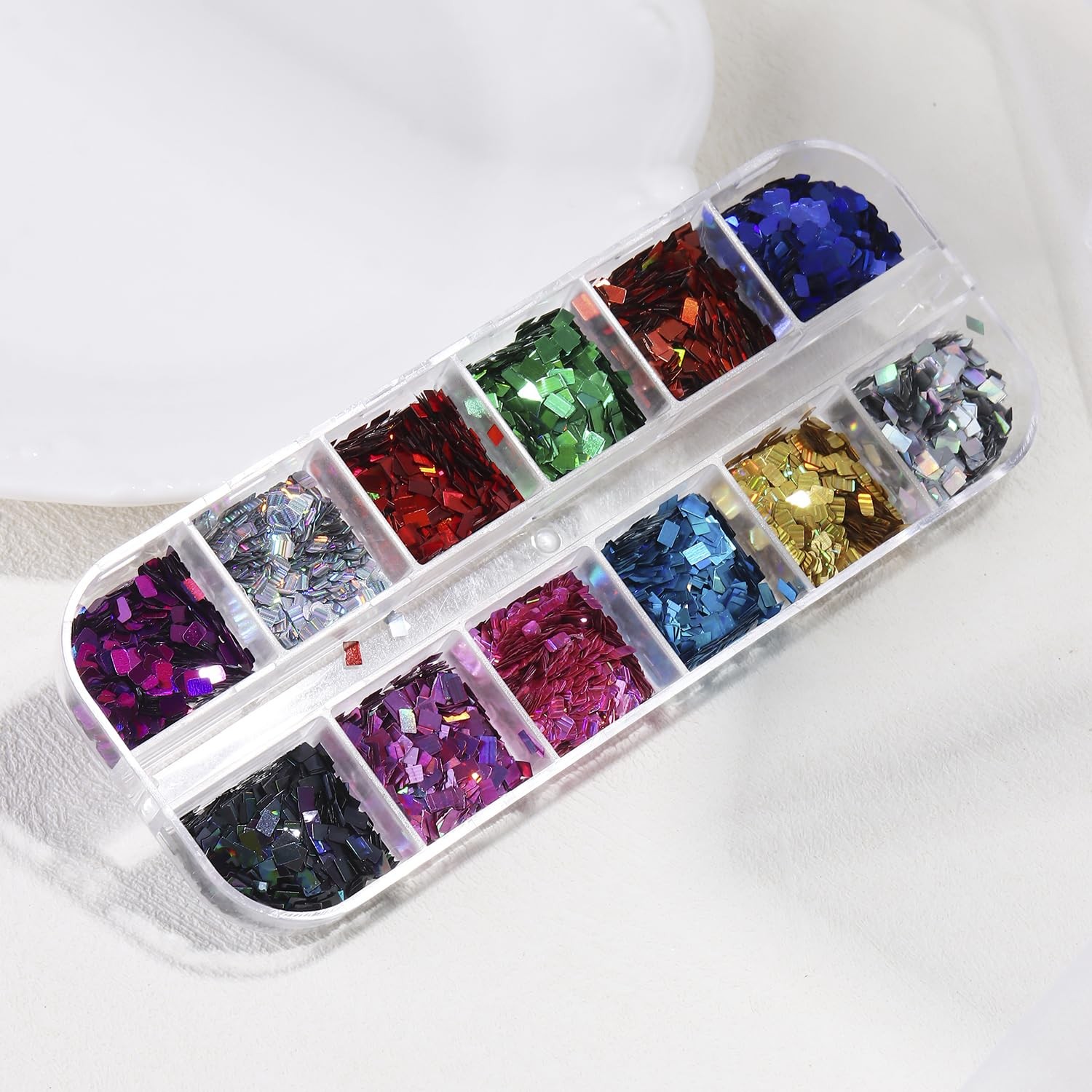 Laser Square Glitter Nail Art Sequins, 12 Colors Rectangle Shape Holographic …