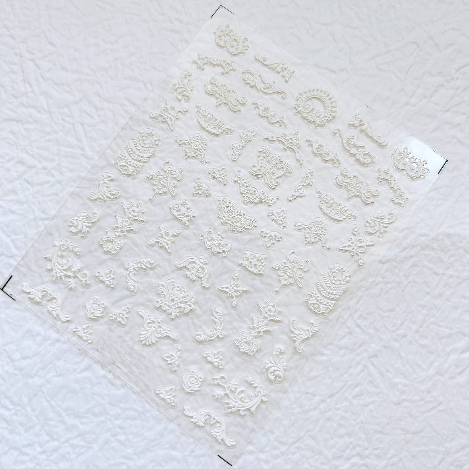 3D White Wedding Nail Art Stickers – 7 Sheets Decorative Frame Shapes for Nails