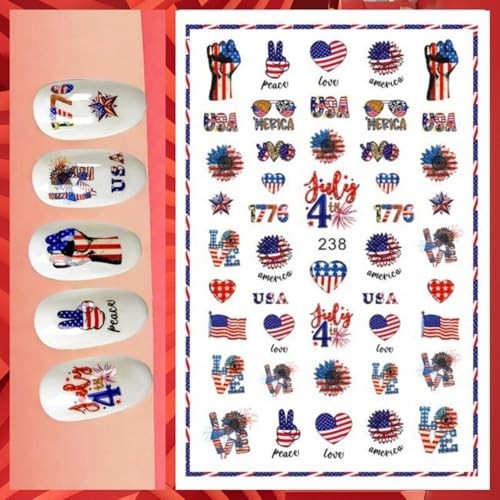 4th of July Nail Stickers Independence Day Nail Decals Self-Adhesive Color-12