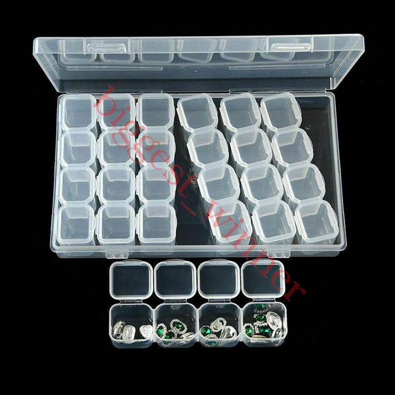 1×28 Slots Empty Nail Art Storage Box Rhinestone Bead Gems Stuffs Container Tool