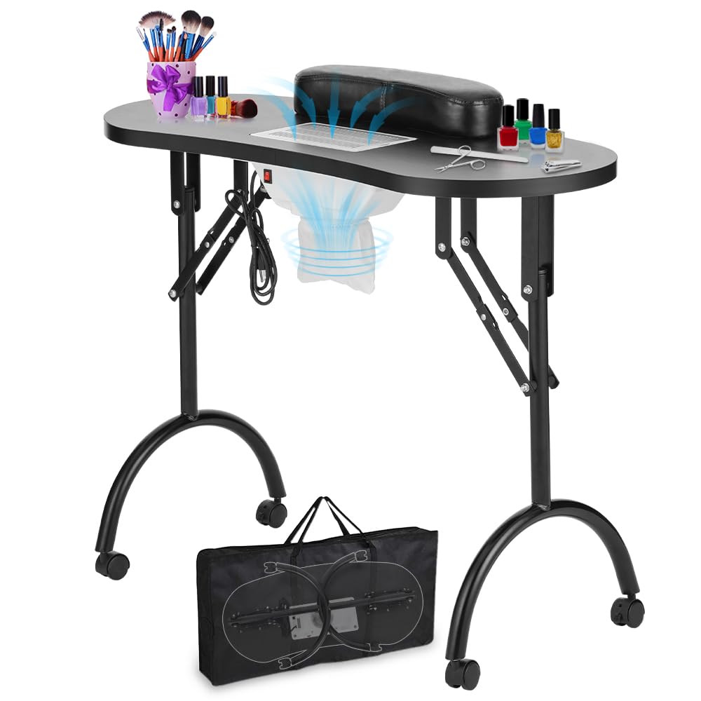 Professional Folding Portable Vented Beauty Manicure Table Nail Desk Salon Spa w