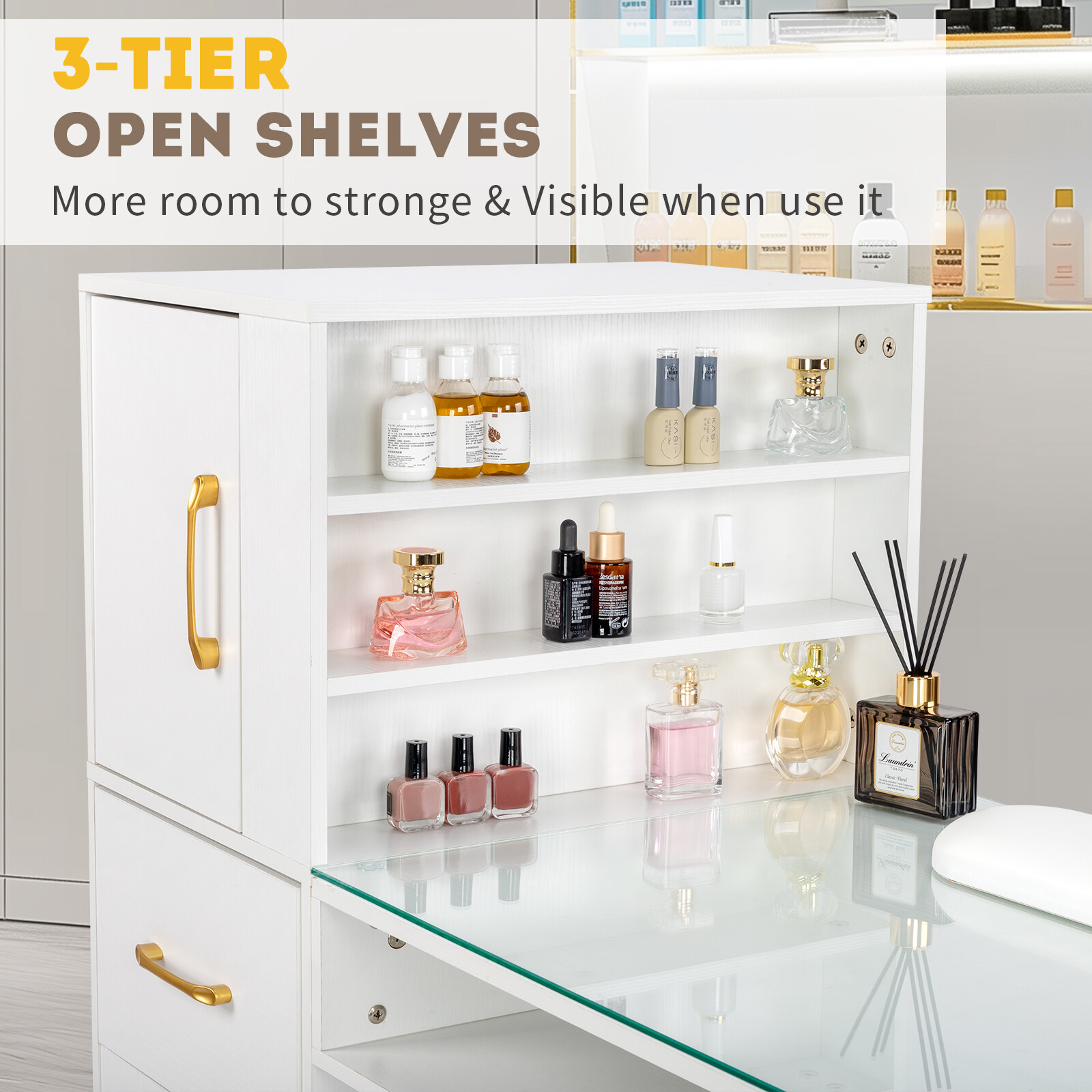 Manicure Table Nail Station Makeup Desk with Drawers Beauty Salon