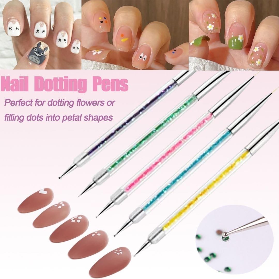 Nail Art Brushes, 5pcs Double-Ended Acrylic Nail Brush Including 7/9/11mm Nai…