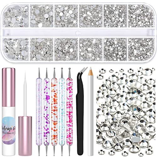 3600Pcs Gems Rhinestones with Makeup Glue, Tweezers Dotting Tools for B.clear