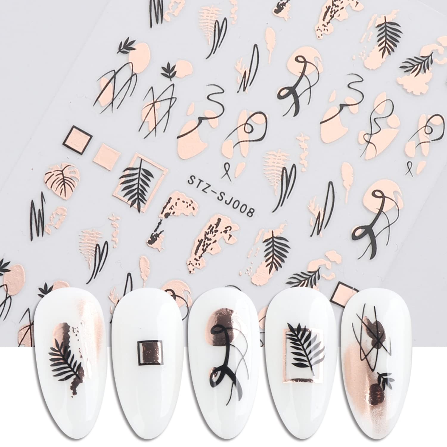 9 Sheets Gold Nail Art Stickers,Rose Gold Abstract Line 3D Self-Adhesive Nail…