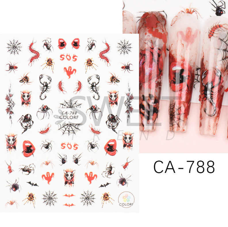 3D Nail Art Sticker Decal Halloween Skull Cross Pumpkin Spider Web Ghost NS41