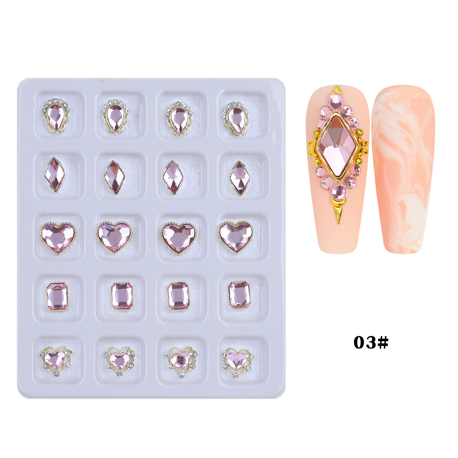 20 Grids Nail Art Rhinestones Glitter Heart Diamond Crystal Butterfly DIY Decora