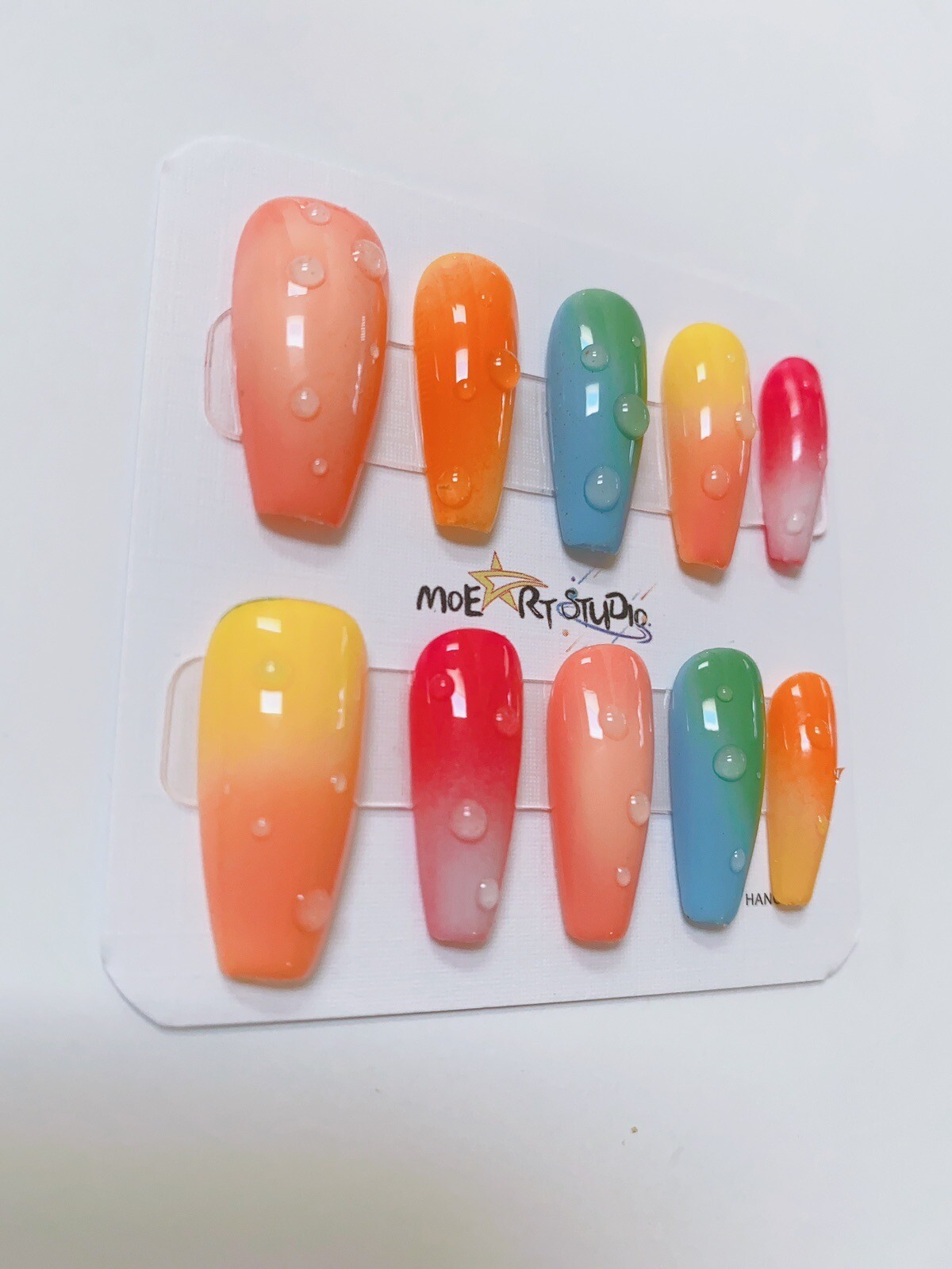 Nails Handmade press on nails 3D Rainbow size S Water Drop