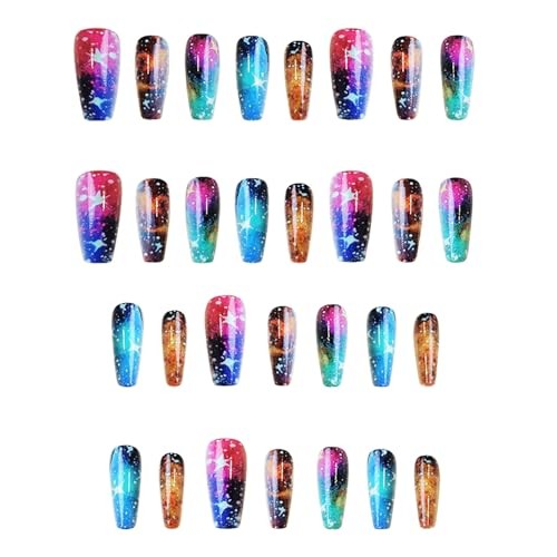 Press On Nails Medium Ballet Shaped False Nails 24Pcs Multi Color Stasrry Sky