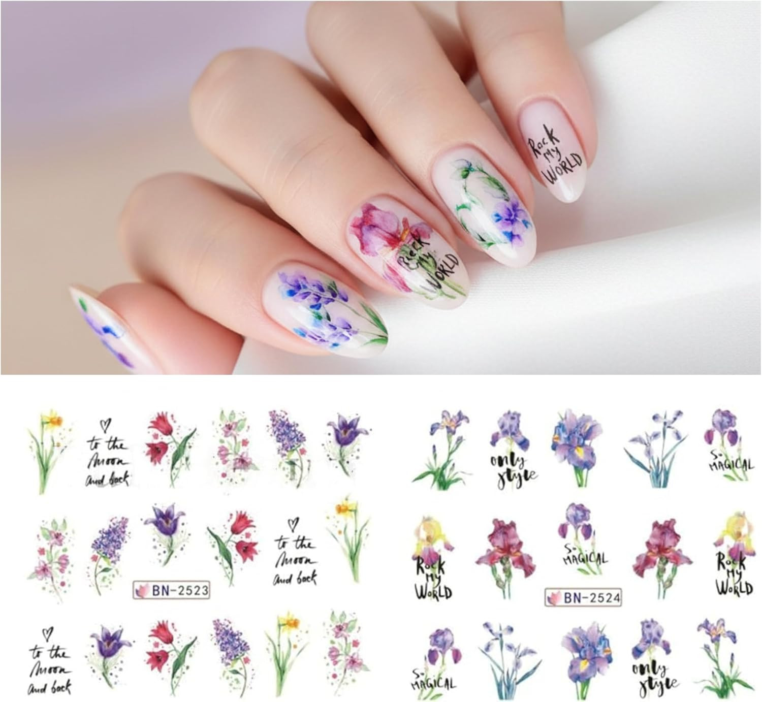 Flower Nail Art Stickers, Flower Nail Decals Water Transfer Nail Art Supplies Su
