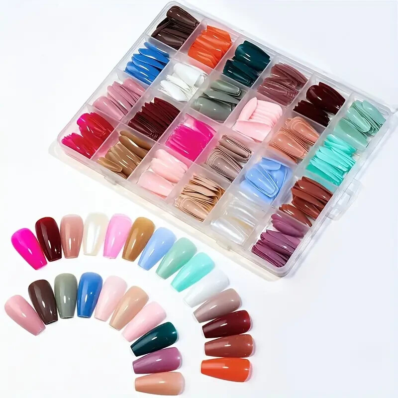 576 Multicolor Medium, Almond Shape, Press-On Nail Set, Glossy Finish