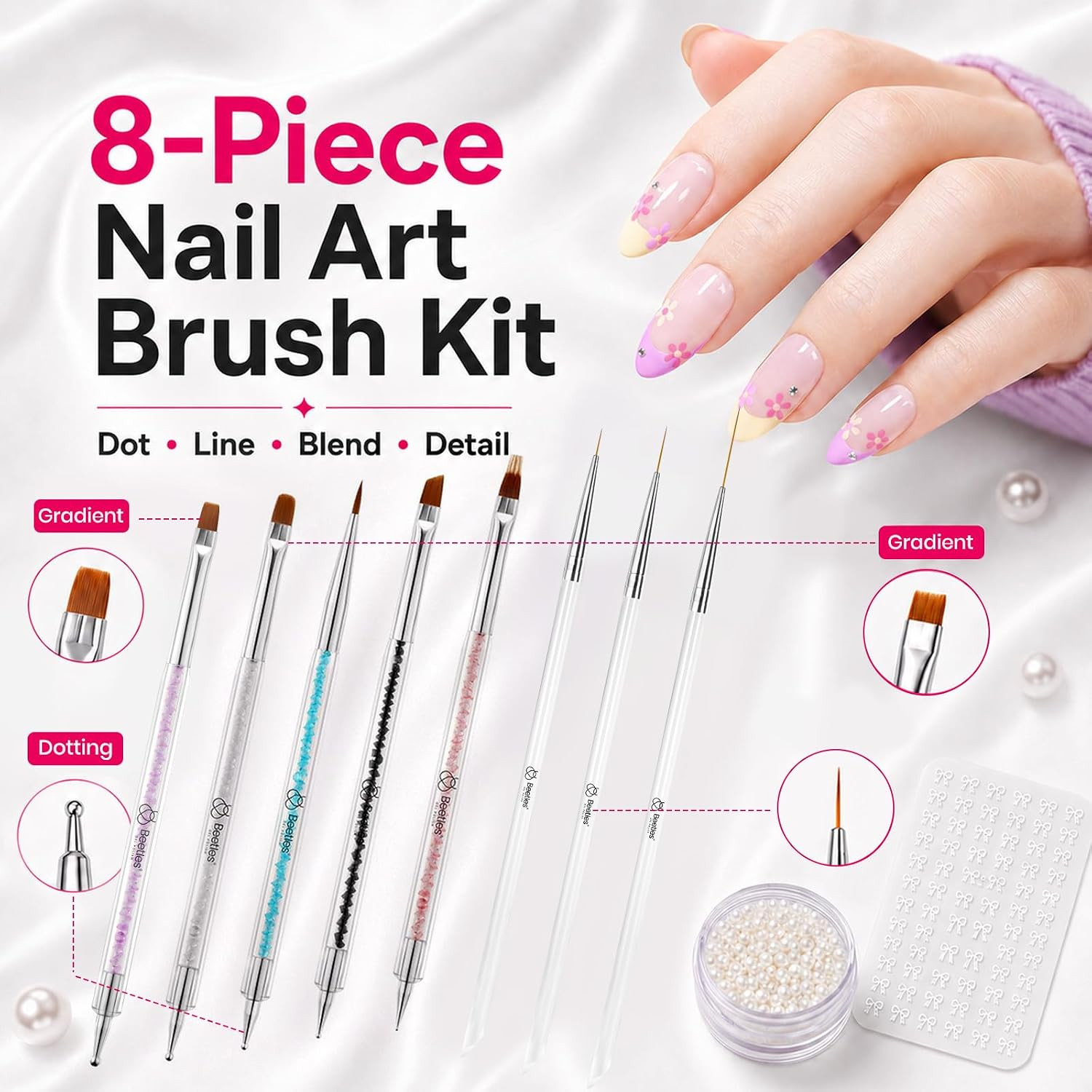 Beetles Nail Art Brushes 8Pcs – Crystal Nail Art Tools Double-Headed | Nails Dot