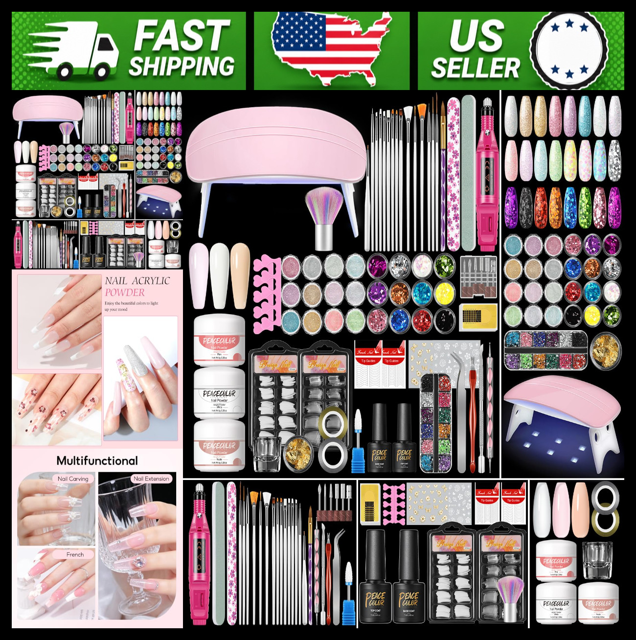 Acrylic Nail Kit with Drill and UV Light for Beginners DIY Home Salon