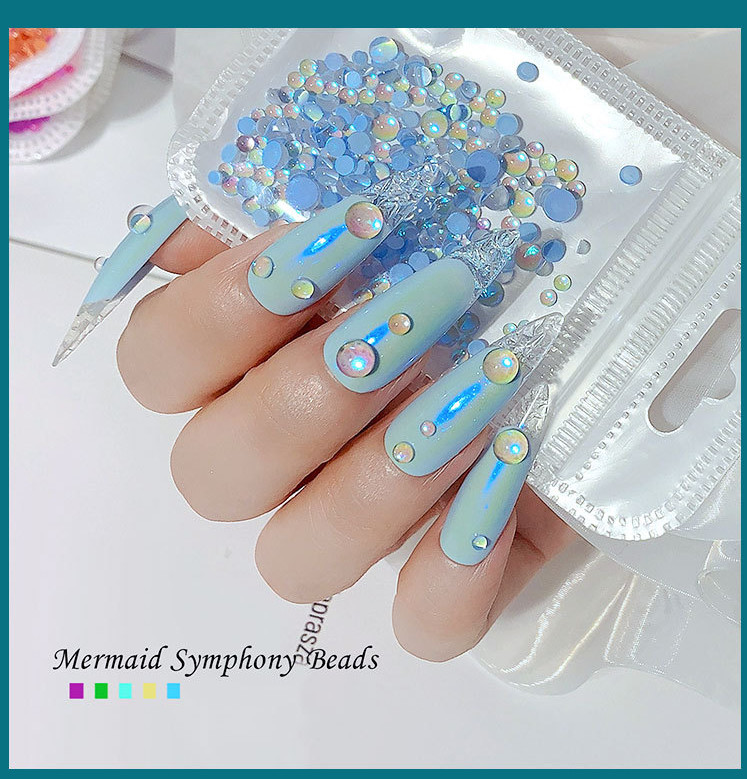 300Pcs Mermaid Symphony Beads Nail Art Case Décor Charms Rhinestone Flatback DIY