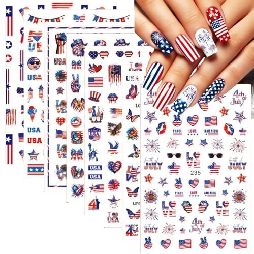 4th of July Nail Stickers Independence Day Nail Decals Self-Adhesive Color-12