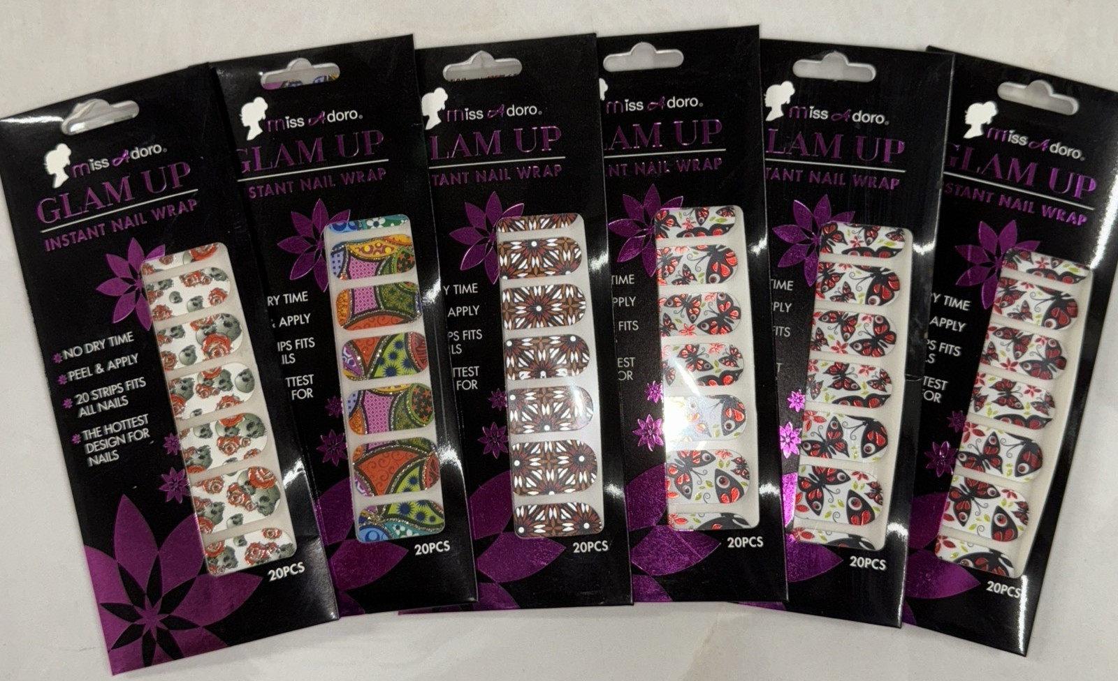 6 Pack – Adoro Glam Up Instant Nail Wrap Stickers 20 on each box #03