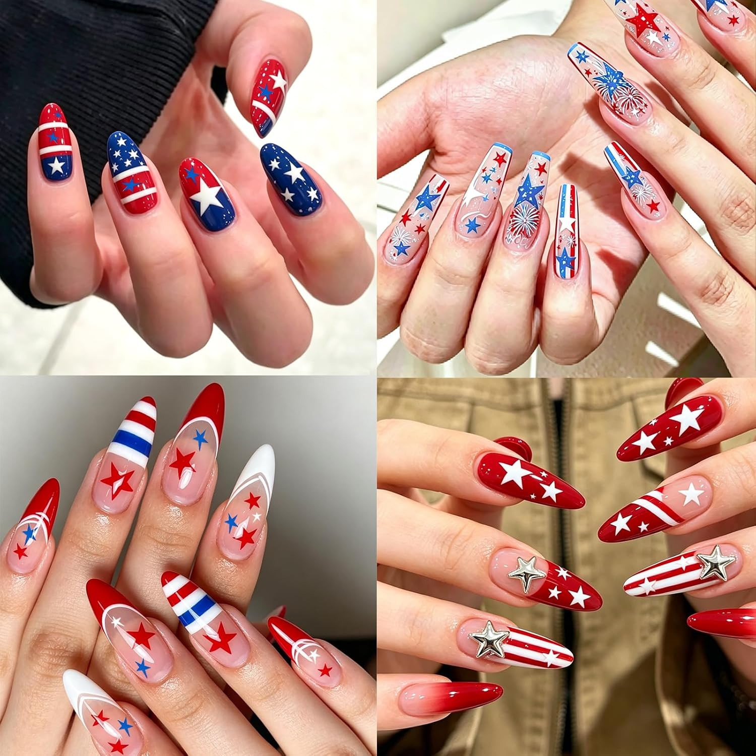 9 PCS 4Th of July Nail Stickers, Red White and Blue Nails Star Stickers | 3D
